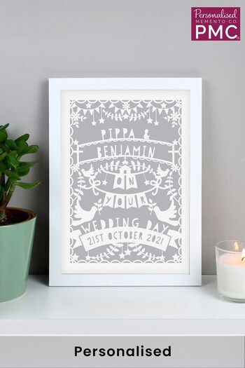 Personalised Grey Papercut Style A4 White Framed Print by PMC (K23700) | £17