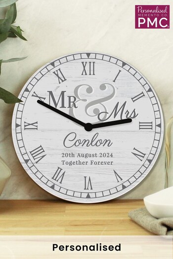 Personalised Mr & Mrs Wooden Clock by Personalised Memento Company (K23712) | £20