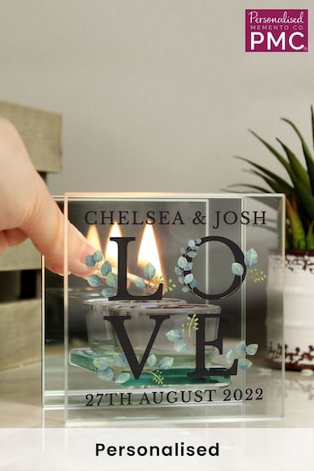 Personalised Botanical Mirrored Glass Tea Light Holder by PMC (K23719) | £15