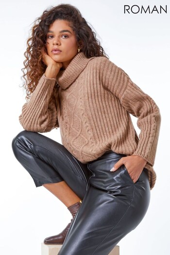 Roman Neutral Cable Knit Ribbed Tunic Jumper (K24076) | £38