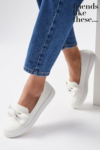 Friends Like These White Faux Leather Wide Fit Slip On Bow Trim Trainer (K24149) | £30