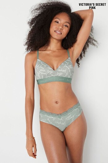 Victoria's Secret PINK Iceberg Green Logo Print Non Wired Lightly Lined Smooth T-Shirt Bra (K24499) | £29