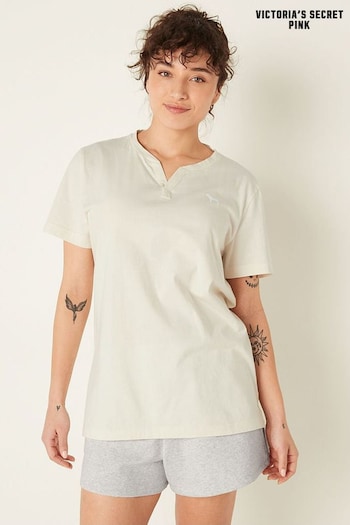 Victoria's Secret PINK Cream V Neck Short Sleeve T-Shirt (K24506) | £30