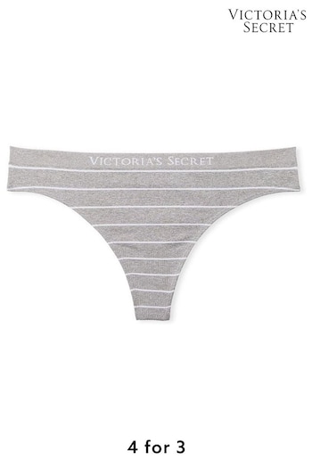 Victoria's Secret Medium Heather Grey Clean Stripe Printed Seamless Thong Knickers (K24697) | £9