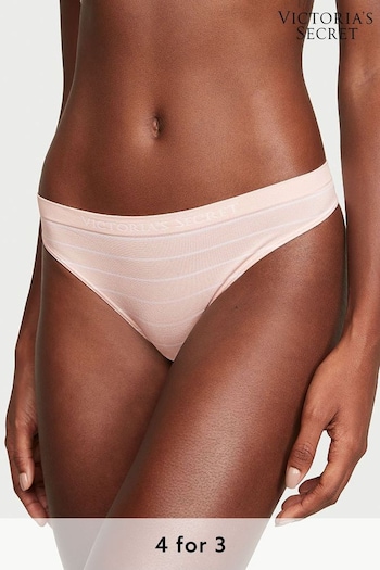 Victoria's Secret Purest Pink Clean Stripe Printed Seamless Thong Knickers (K24714) | £9