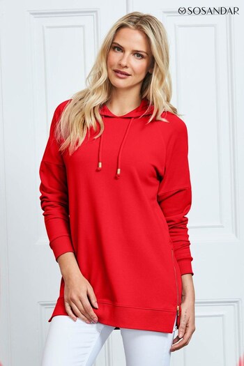 Sosandar Red Longline Hooded Sweatshirt With Gold Zip Detail (K24779) | £45