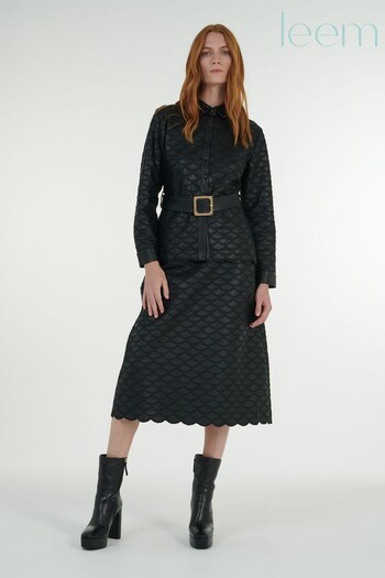 leem Black Embroidered Faux Leather Skirt (K24892) | £103