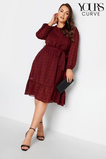 Yours Curve Red London Puff Dobby Dress (K25085) | £43