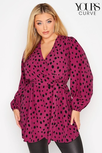 Yours Curve Pink Balloon Sleeve Wrap Top (K25301) | £33