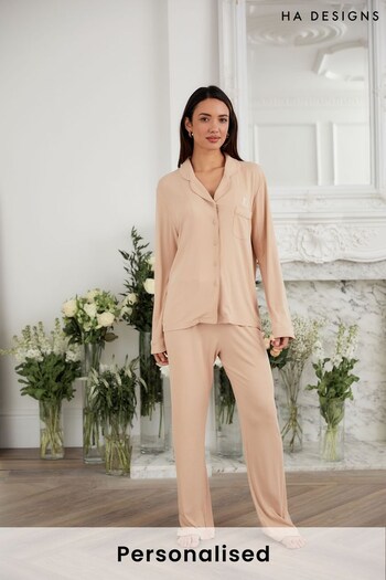 Personalised Long Sand Rib Pyjama Set by HA Designs (K25310) | £75