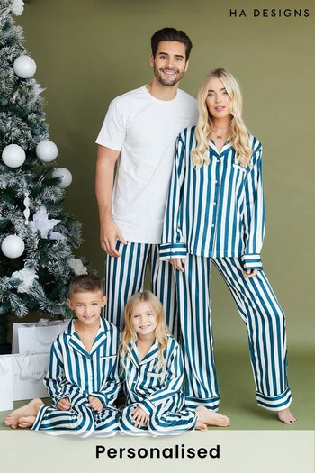 Personalised Childrens Green Stripe Pyjama Set by HA Designs (K25326) | £45