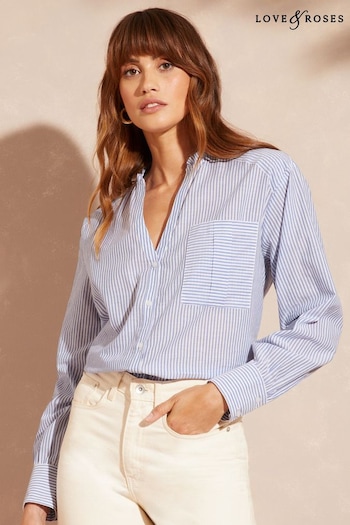 All Party Decorations White Stripe Frill Neck Relaxed Pocket Longline Button Through Shirt (K25352) | £32