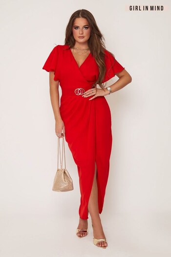 Girl In Mind Red Aurora Wrap Over Maxi Dress (K25356) | £42