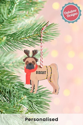 Personalised Christmas Pug Tree Decoration by Oakdene (K25375) | £8