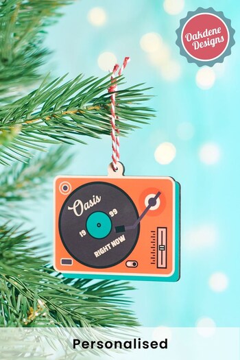 Personalised Retro Vinyl Record Player Christmas Tree Decoration by Oakdene (K25376) | £8