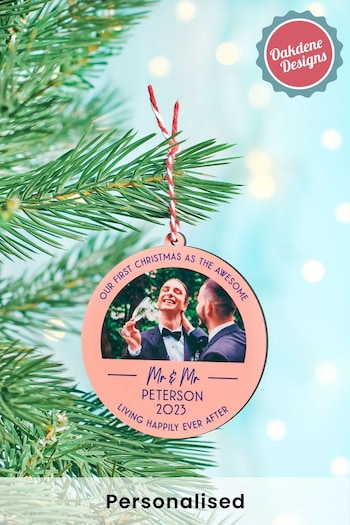 Personalised Coral Wedding Photo Christmas Tree Bauble by Oakdene (K25380) | £8