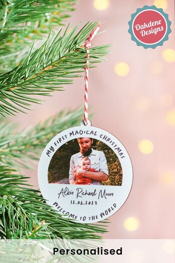 Personalised Blue Babie's First Christmas Photo Bauble by Oakdene (K25384) | £8
