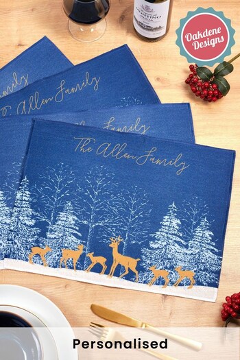 Personalised Linen Feel Family Deer Christmas Placemats by Oakdene (K25393) | £10