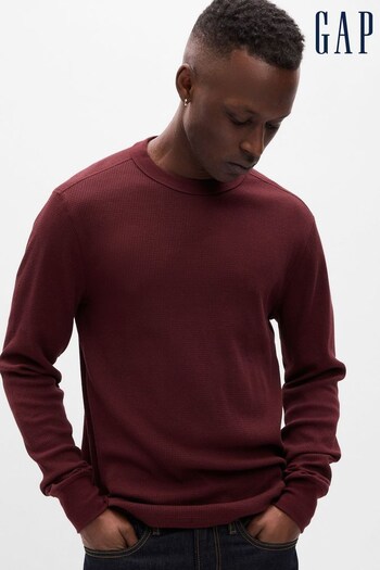 Gap Red Waffle-Knit Crewneck Long Sleeve T-Shirt (K25405) | £20
