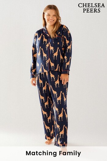 Chelsea Peers Blue Zebra Curve Curve Button Up Short Pyjama Set (K25657) | £50