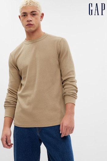 Gap Brown Waffle-Knit Crew Neck Long Sleeve T-Shirt (K25670) | £20