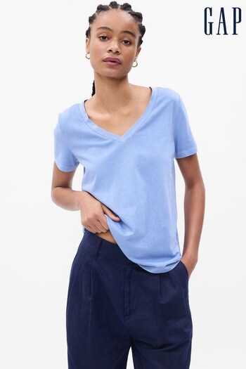 Gap Blue Organic Cotton Vintage V-Neck Short Sleeve T-Shirt (K25754) | £18