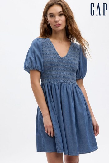 Gap Blue Denim Puff Sleeve Mini Dress with Washwell (K25766) | £65