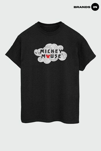 Brands In Black Mickey Mouse Swirl Logo Black T-Shirt (K25784) | £23