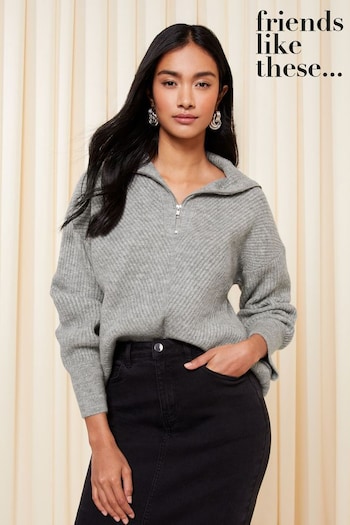 Friends Like These Grey Half Zip Ribbed Knitted Jumper (K25870) | £42
