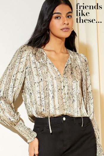 Friends Like These Snake Print Printed Long Sleeve Tie Neck Blouse (K25912) | £34
