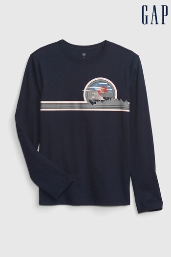 Gap Navy Organic Cotton Graphic Long Sleeve T-Shirt (K25964) | £10