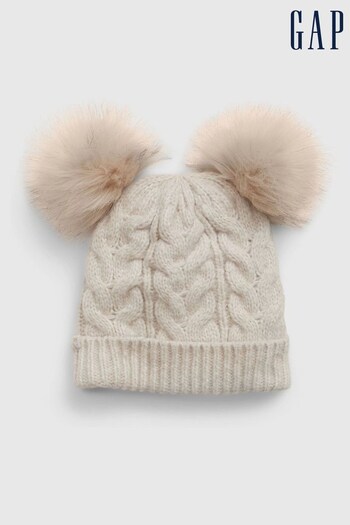 Gap Cream Toddlers Double-Pom Cable-Knit Beanie (K25969) | £12
