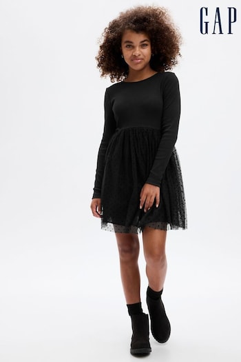 Gap Black Tulle Long Sleeve Mini Dress (K25977) | £30