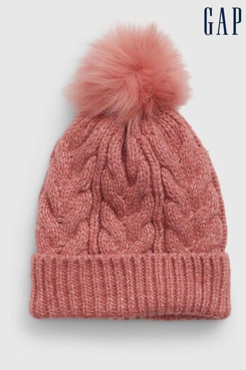Gap Pink Kids Cable-Knit Pom Beanie (K25978) | £12