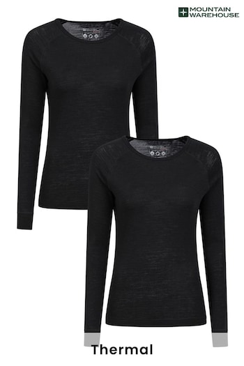 Mountain Warehouse Black Merino Thermal Top & Pants Set - Debardeurss (K26231) | £96
