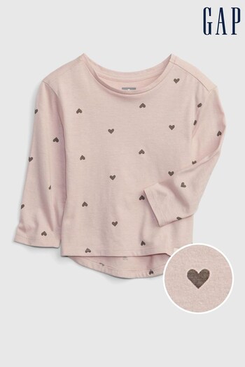 Gap Pink Hearts Heart Print Long Sleeve Crew Neck T-Shirt (K26440) | £6
