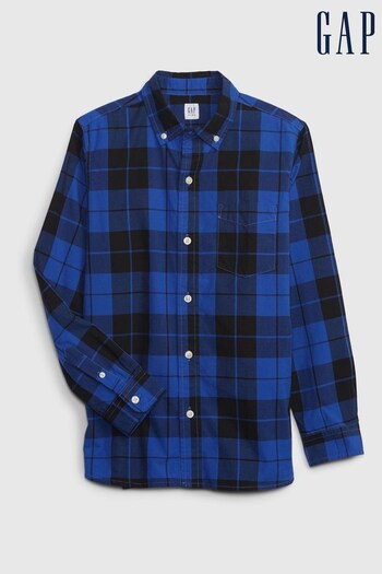 Gap Blue and Black Checked Plaid Button Long Sleeve Shirt (K26491) | £25