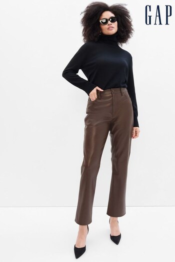 Gap Brown High Waisted Vintage Slim Faux-Leather Trousers (K26503) | £45