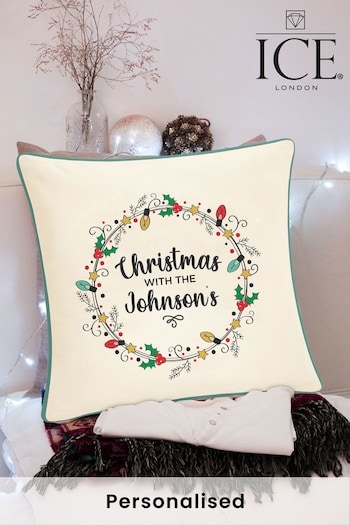 Personalised Fairtrade Certified Christmas Wreath Cushion Cover by Ice London (K26588) | £12