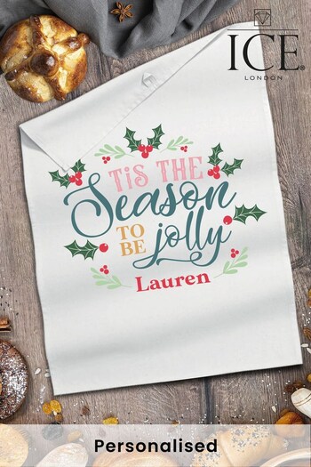 Persoanlised Christmas Tis The Season To Be Jolly Tea Towel by Ice London (K26594) | £12
