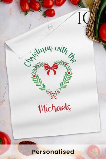 Persoanlised Christmas Mistletoe Tea Towel by Ice London (K26598) | £12