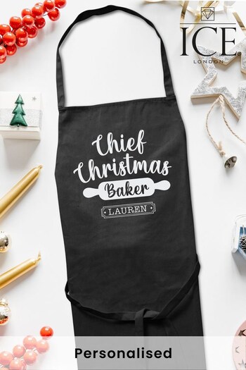 Persoanlised Chief Christmas Baker Apron - Black by Ice London (K26607) | £20