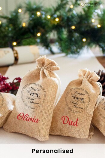 Set of 8 Personalised ‘Certified Nice’ Little Christmas Sacks by Jonny's Sister (K26676) | £29