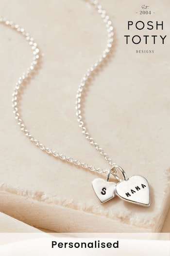 Personalised Mother And Baby Heart Charm Necklace by Posh Totty (K26759) | £39