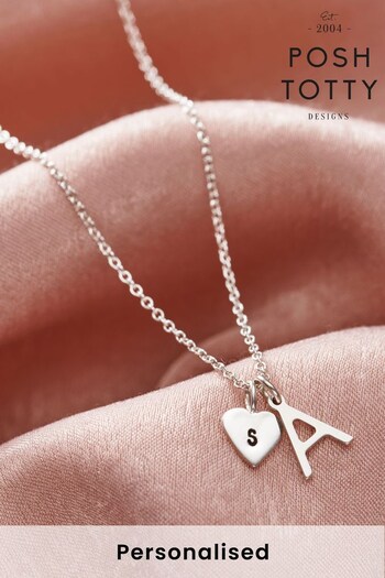 Personalised Letter and Heart Necklace by Posh Totty (K26767) | £65