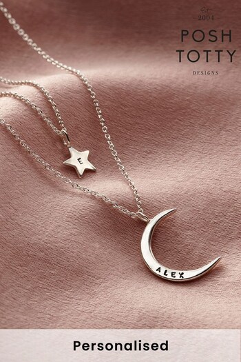 Moon And Star Personalised Layered Necklace Set by Posh Totty (K26861) | £75