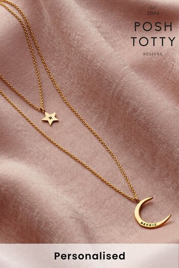 Moon And Star Personalised Layered Necklace Set by Posh Totty (K26862) | £85
