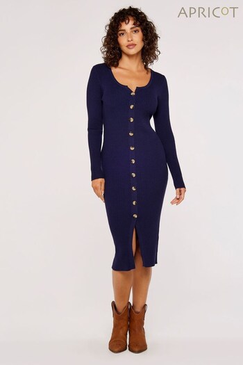 Apricot Blue Long Sleeved Ribbed Dress (K27083) | £35