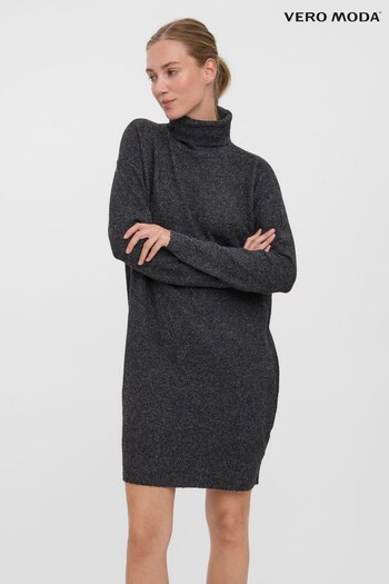 VERO MODA Black Long Sleeve High Neck Knitted Dress (K27236) | £32