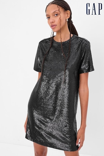 Gap Black Sequin Short Sleeve T-Shirt Mini Dress (K27280) | £60